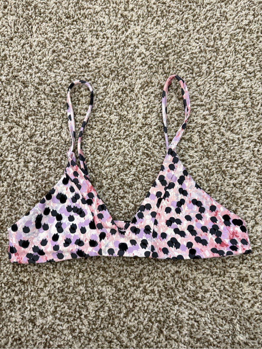 Kittenish Pink Black Lavender Print Bikini Top